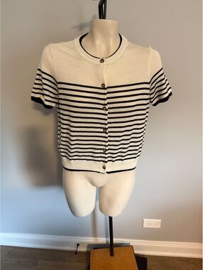rag & bone Women's Striped Short Sleeve Cardigan Sweater Size M